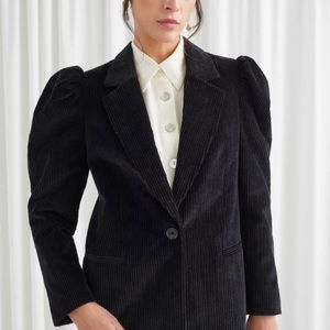 & Other Stories Black Puff Sleeve Corduroy Blazer